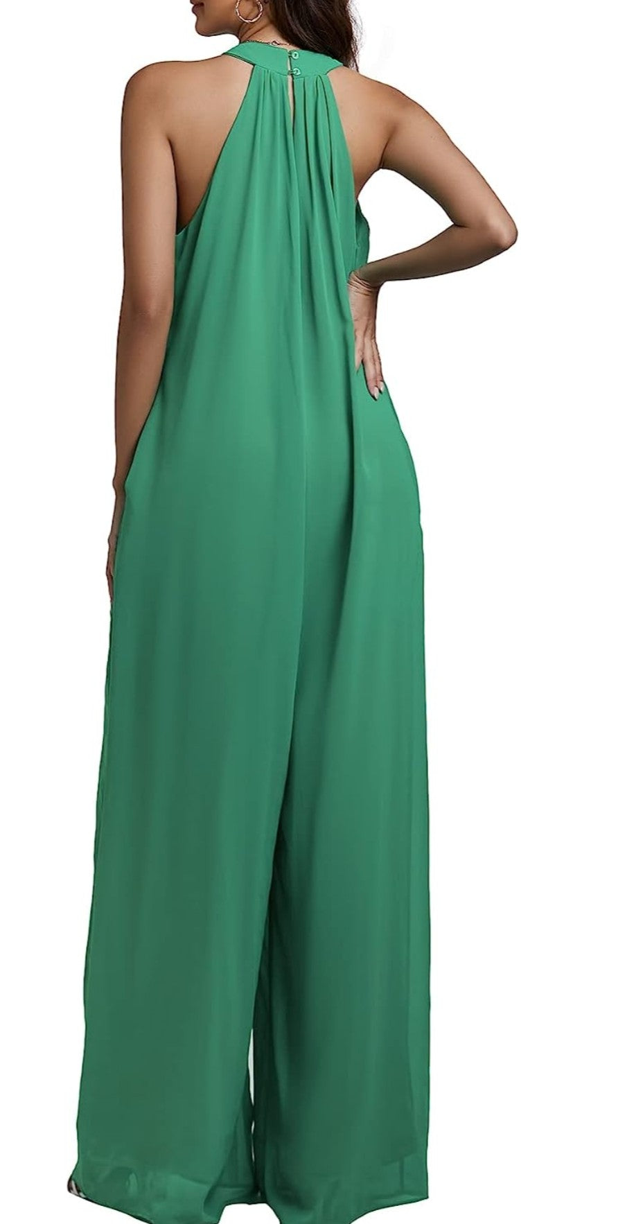 Green Envy Chiffon Wide Leg Jumpsiit