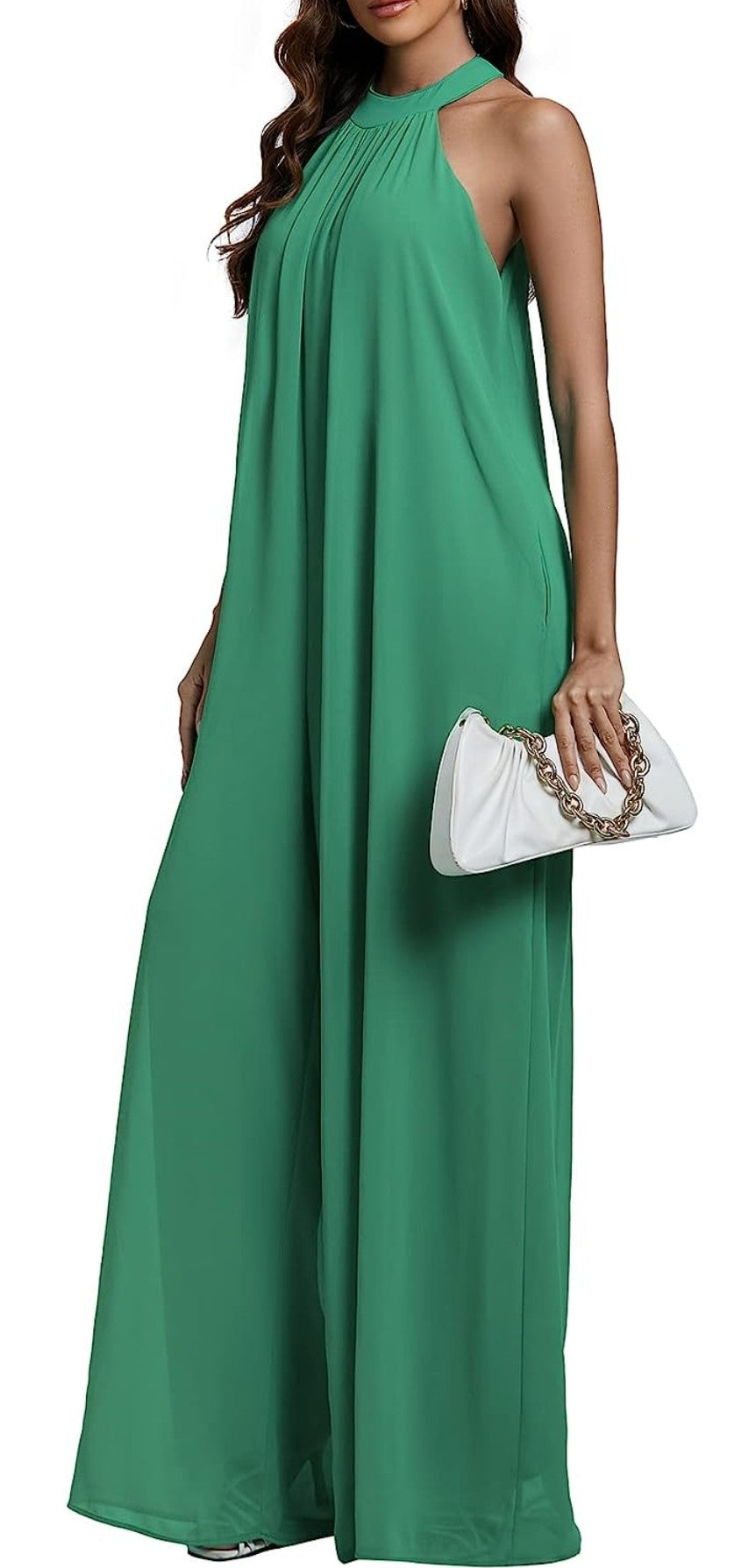 Green Envy Chiffon Wide Leg Jumpsiit