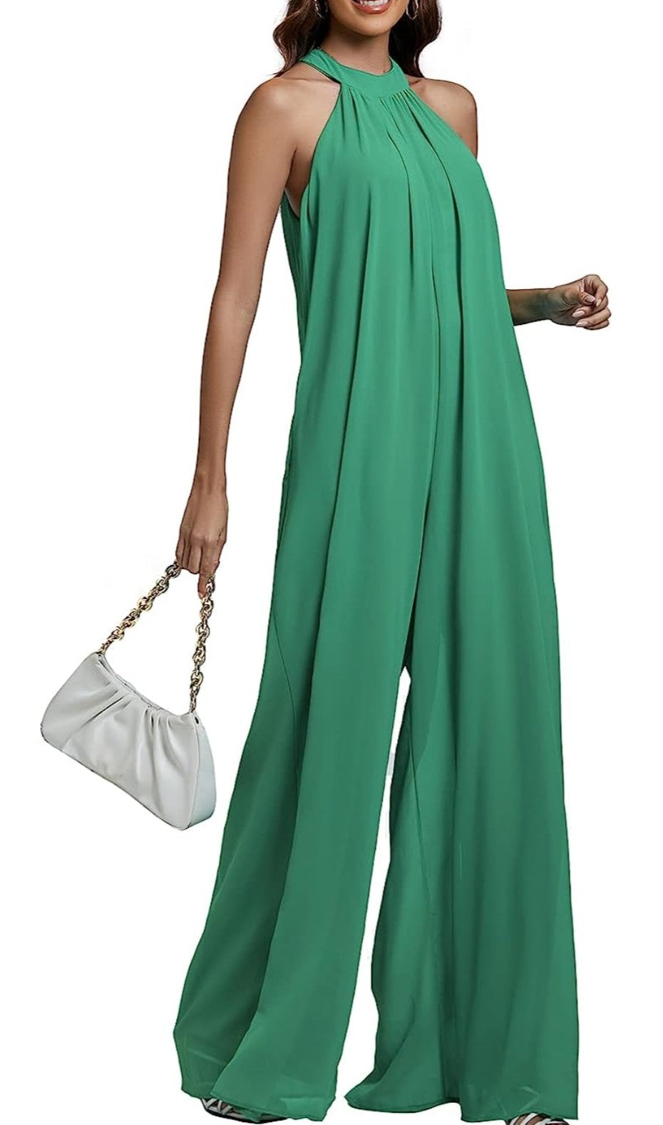 Green Envy Chiffon Wide Leg Jumpsiit