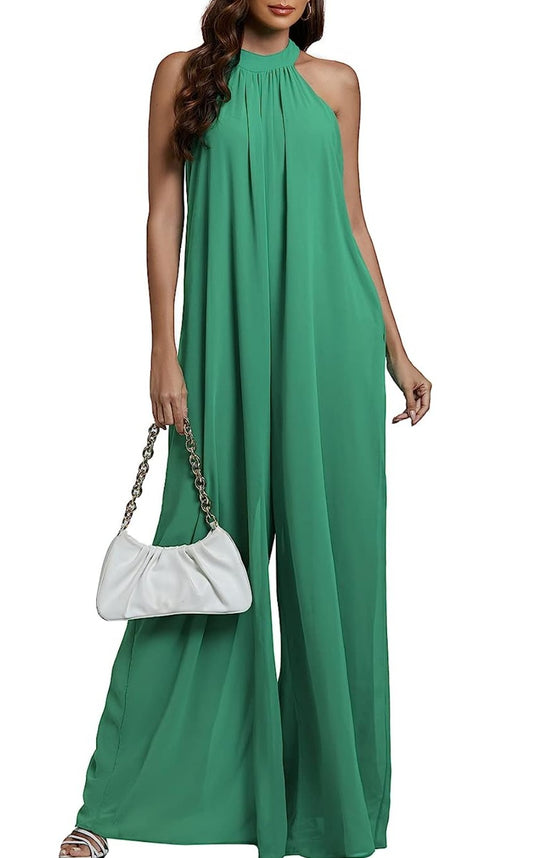 Green Envy Chiffon Wide Leg Jumpsiit